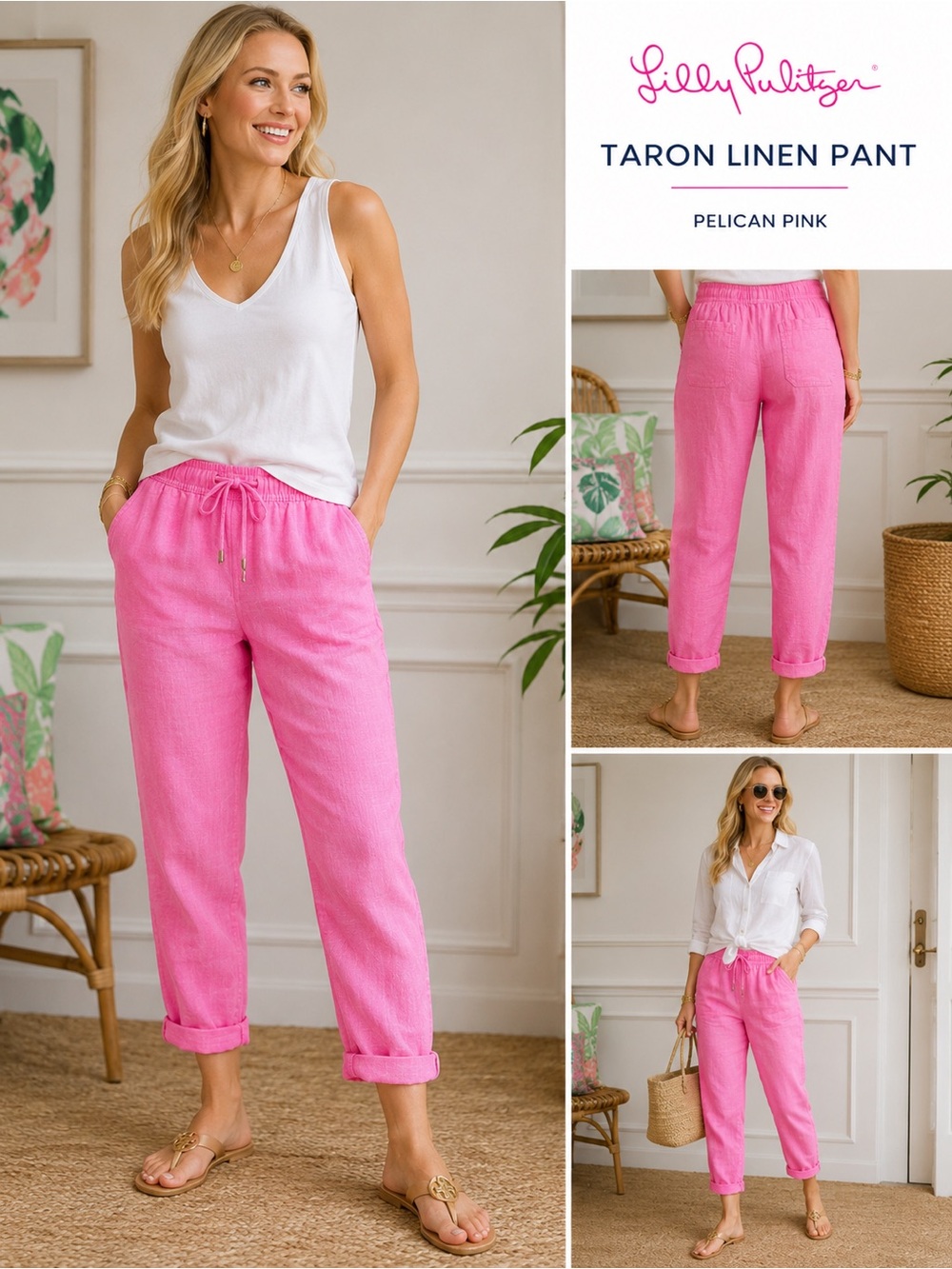 Lilly Pulitzer Taron Pants in vibrant Pelican Pink. NWT 100% linen   MSRP $118